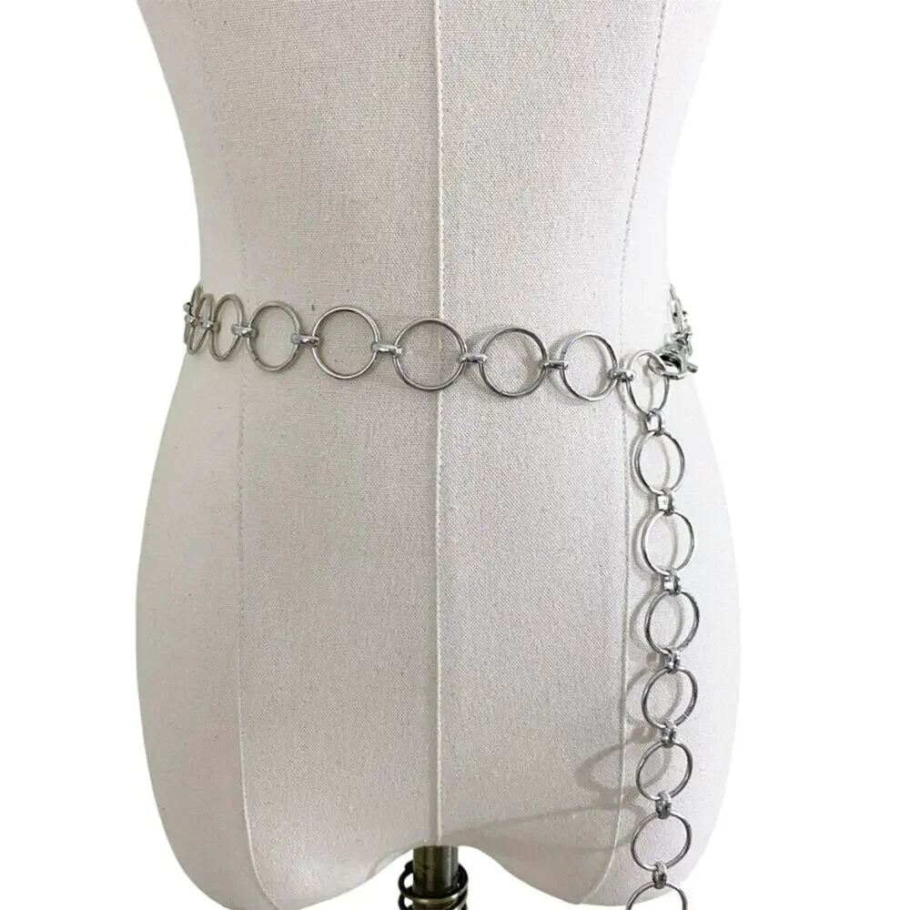 Vintage Y2K Silver Circle Chain Belt EUC Adjustable Lobster Claw Clasp
